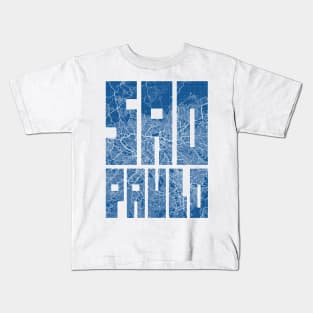 Sao Paulo, Brazil City Map Typography - Blueprint Kids T-Shirt